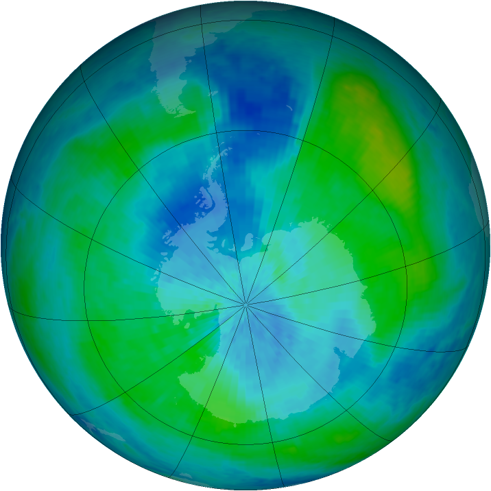 Antarctic ozone map for 10 March 2003